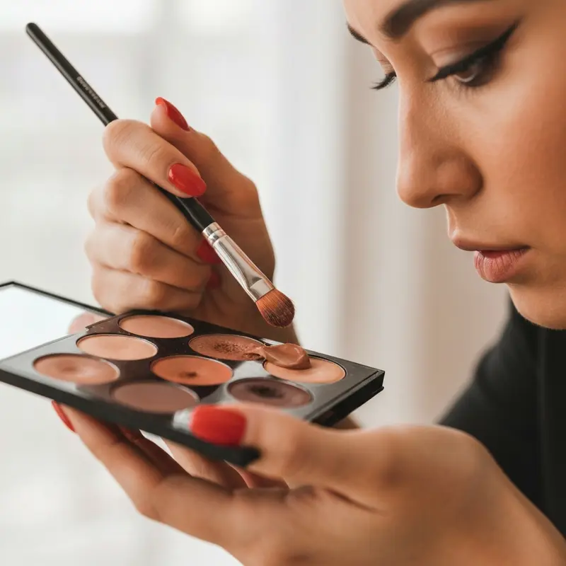 אישה בודקת גוון מייקאפ על הלסת