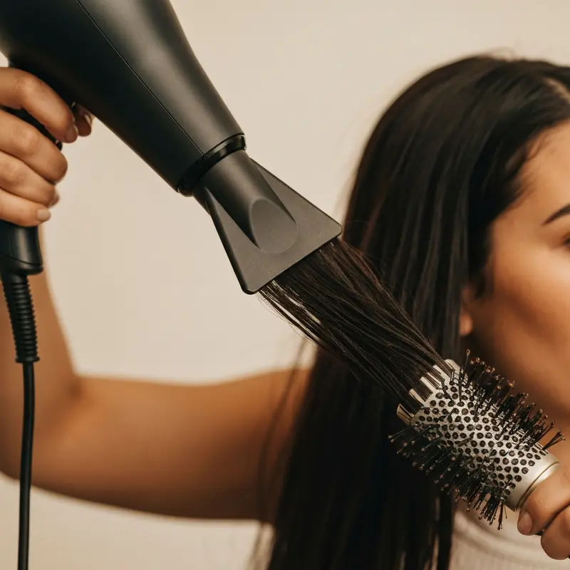 אישה ישראלית מייבשת שיער עם הגנת חום