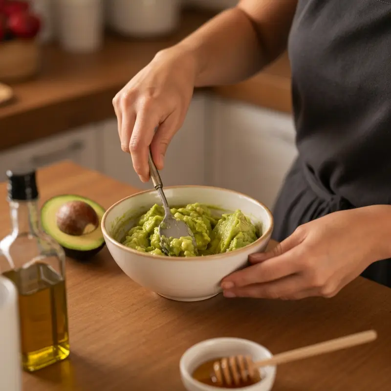 אישה ישראלית מכינה מסכת שיער טבעית עם אבוקדו