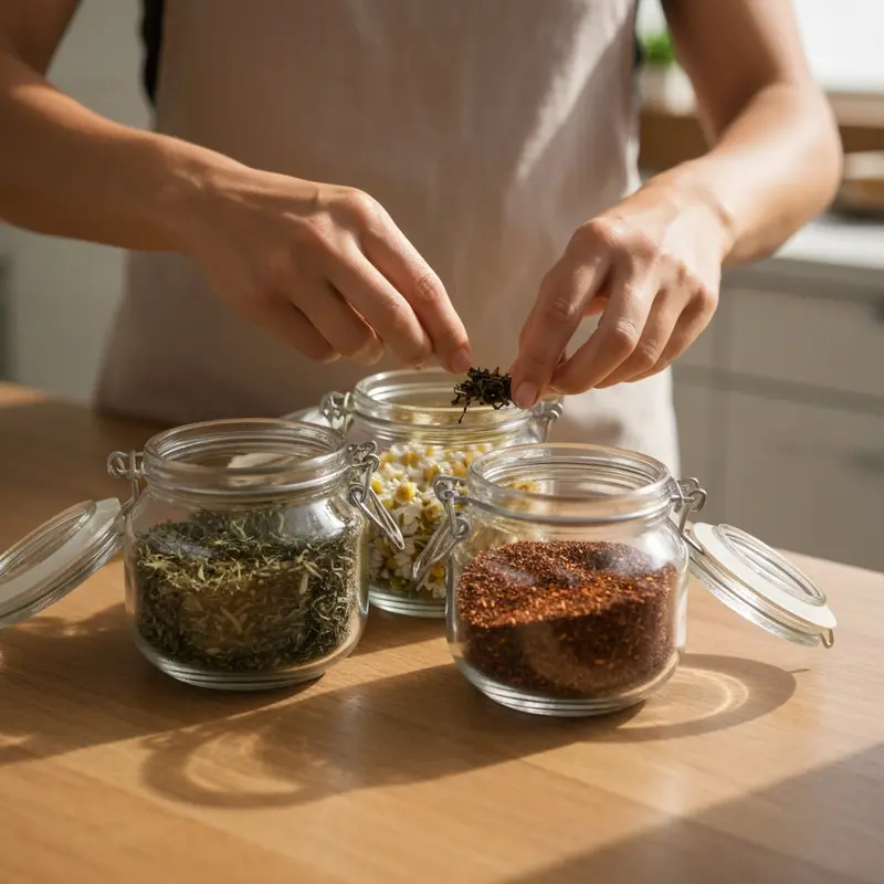 אישה ישראלית מכינה תה צמחים בבית