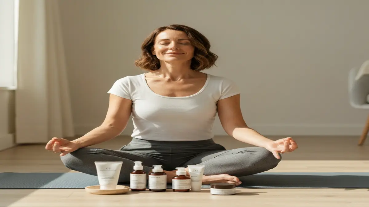 אישה ישראלית מתרגלת מיינדפולנס עם מוצרי טיפוח