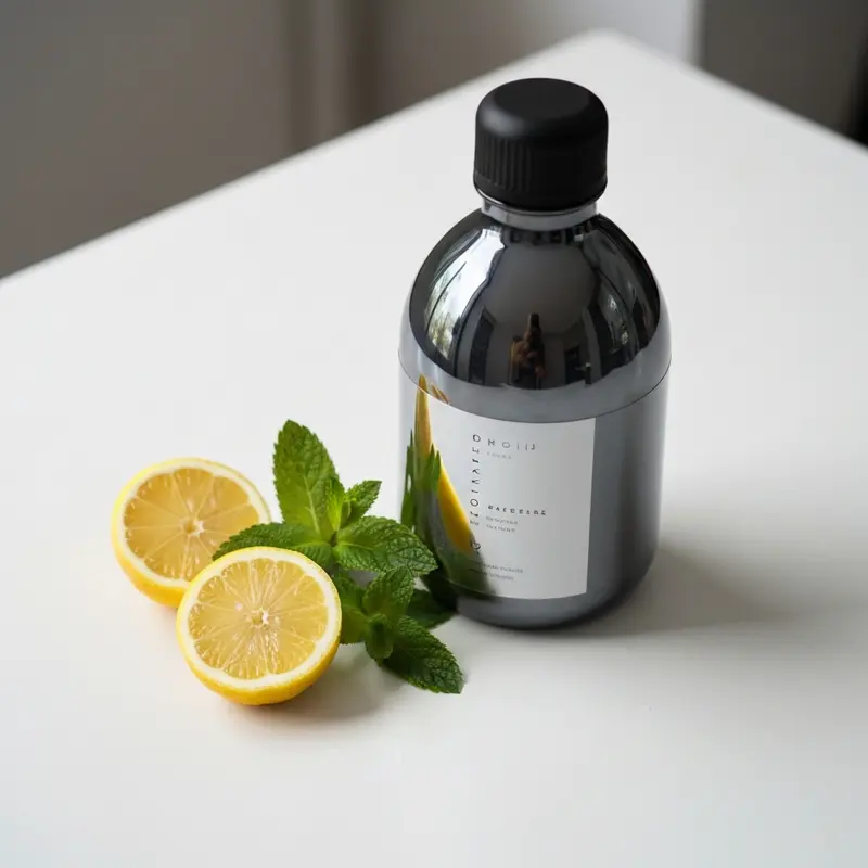 בקבוק מים מעוצב ליד יומן פתוח