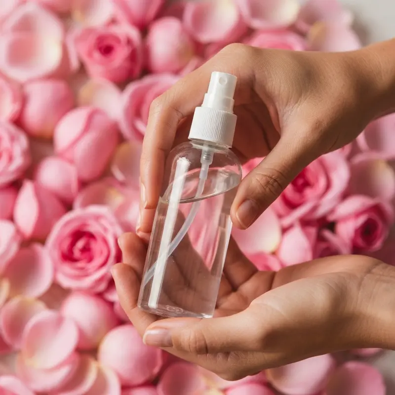 ידיים ישראליות מתיזות מי ורדים טהורים על הפנים