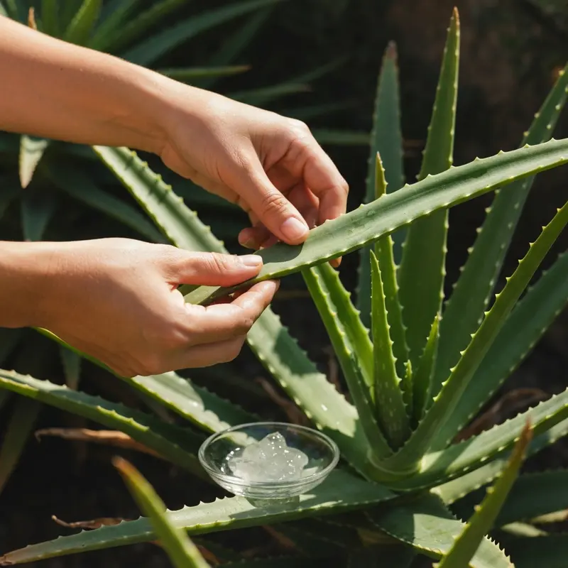 ידיים קוטפות אלוורה מצמח לטיפוח