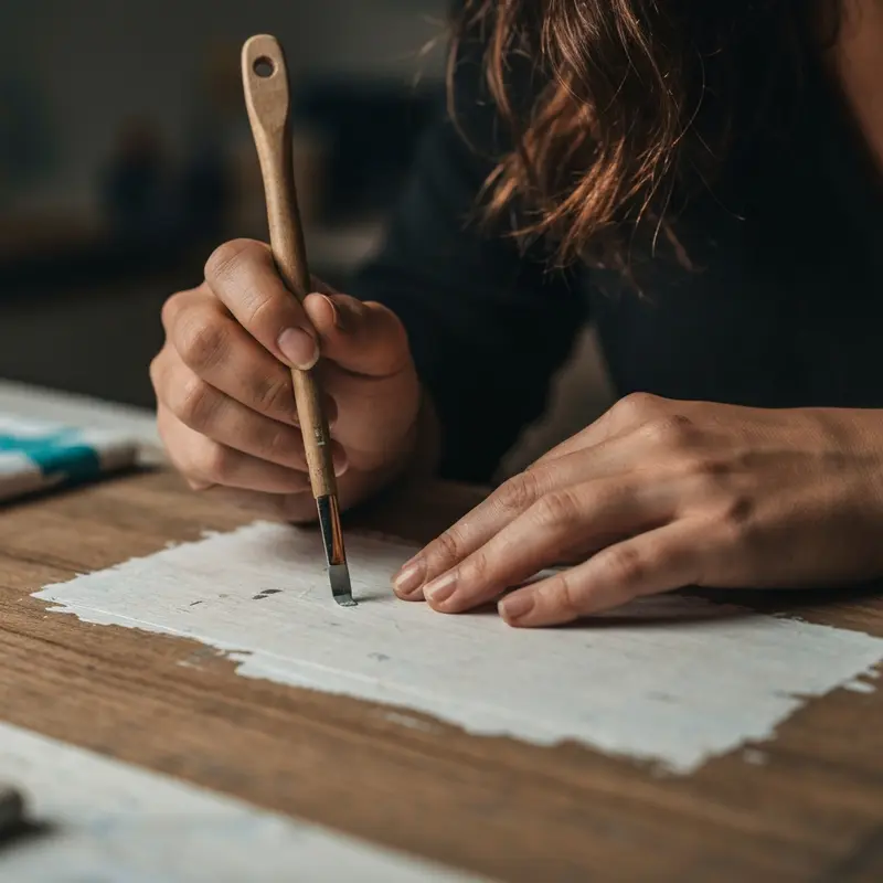 ידיים של אישה צובעות רהיט ישן בשיטת DIY