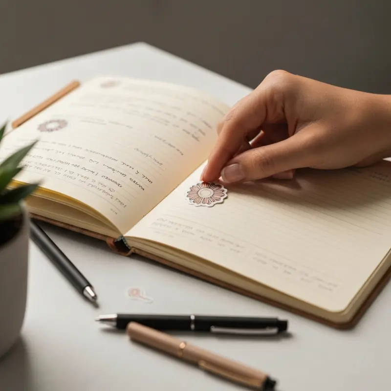 יומן מעוצב עם מדבקות והשראה לטיפוח עצמי