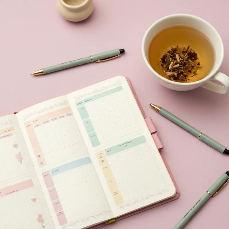 יומן מעוצב עם מדבקות יצירתיות ושומרות אנרגיה