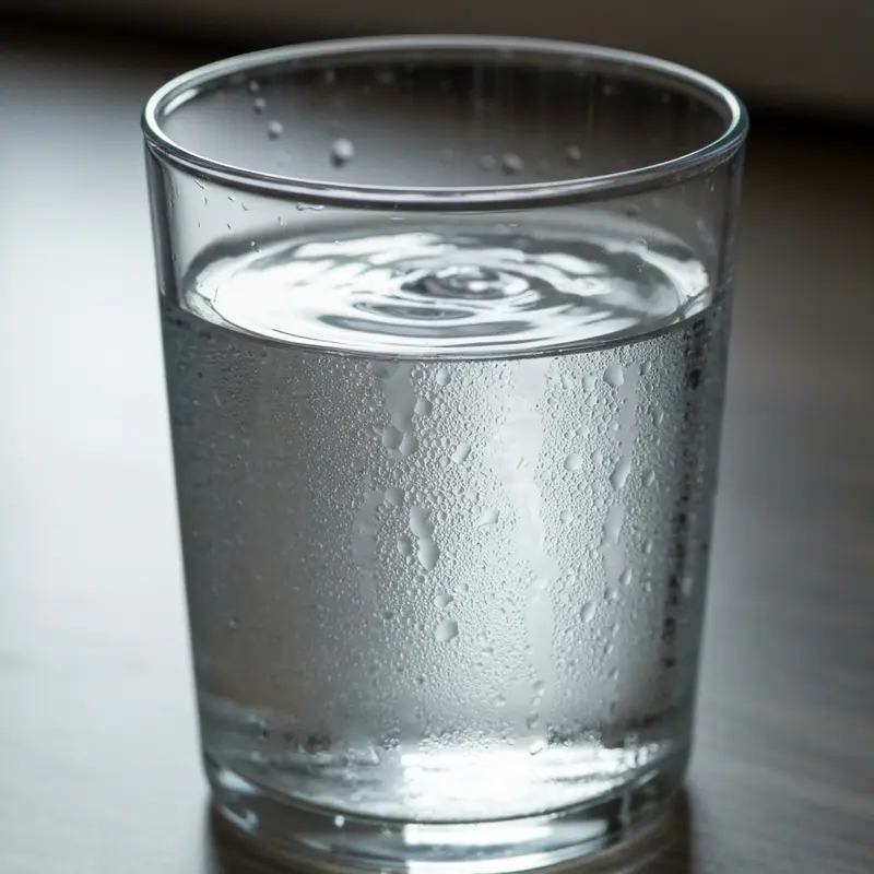 כוס מים עם טיפות ופרחי קישוט