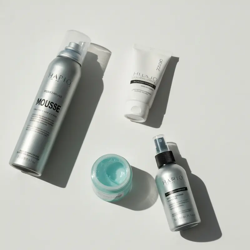 מגוון מוצרי עיצוב שיער על שולחן