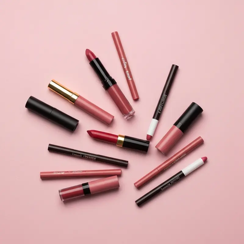 מוצרי איפור לשפתיים מלאות מונחים באסתטיקה.