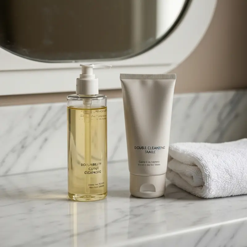 מוצרי ניקוי פנים כפול על מדף