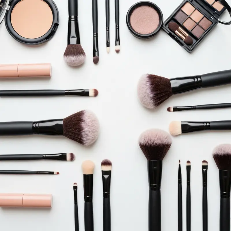 סט מברשות איפור מומלצות מסודר על שולחן איפור