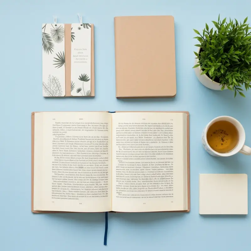 ספר פתוח ויומן קריאה עם מדבקות אסתטיות