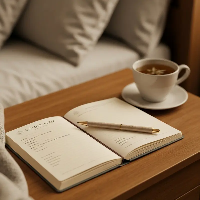 פינת קריאה בחדר שינה עם יומן אסתטי