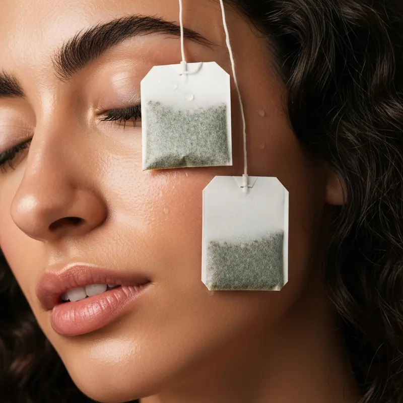 קומפרסים קרים של תה ירוק ל<strong>הורדת נפיחות מתחת לעיניים</strong>