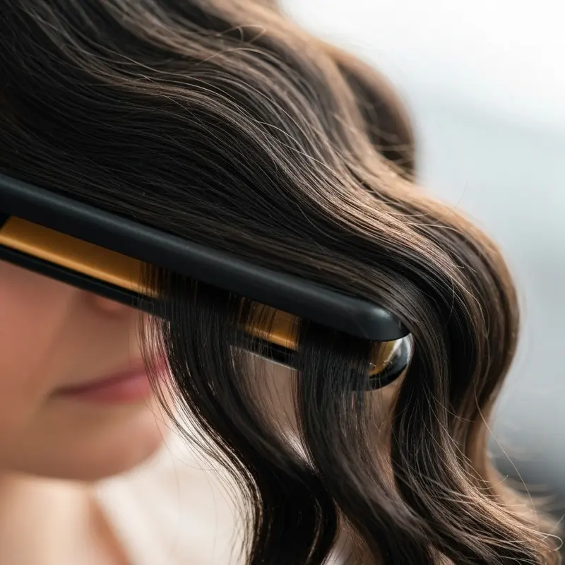 קלוז אפ על גלים בשיער עם מחליק