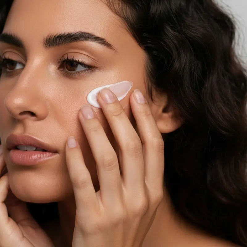 קלוז אפ על יד המורחת סרום מרגיע לעור