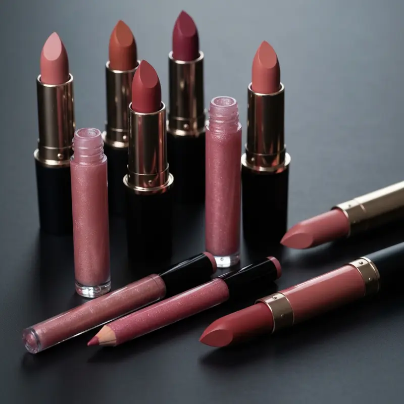 קלוז אפ על מוצרי איפור לשפתיים מלאות