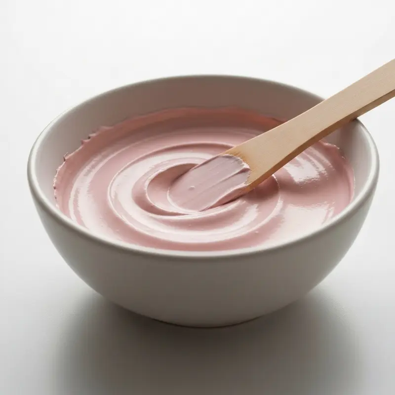 קערה של מסכת חימר לפנים עם כף עץ