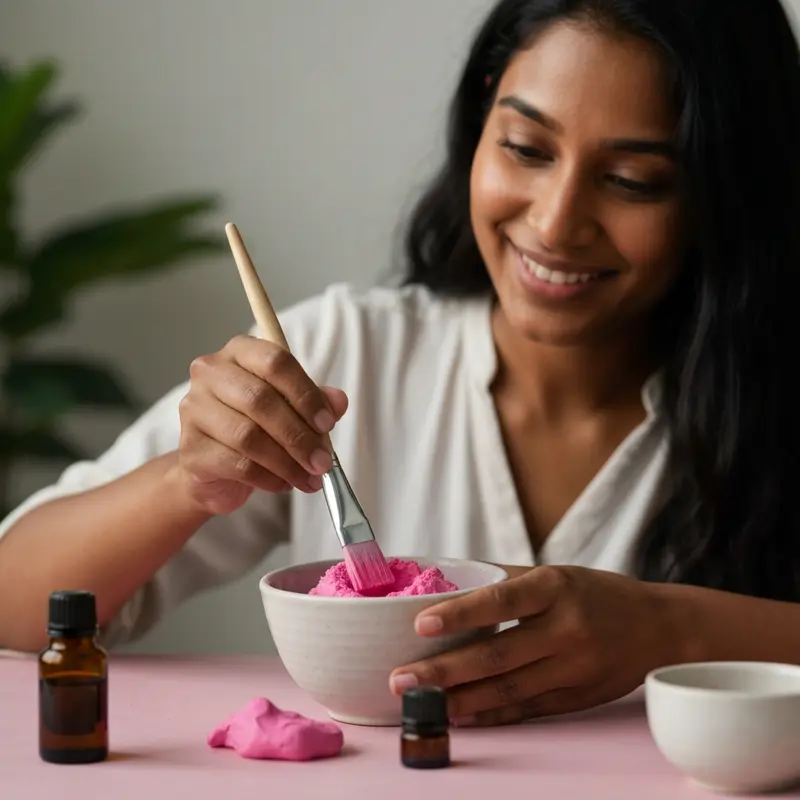 קערת חימר ורוד לטיפוח מסכות חימר