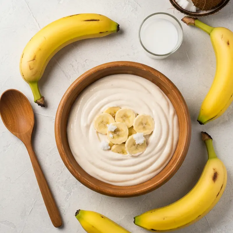 קערת מסכה טבעית לשיקום השיער עם בננות ושמן קוקוס