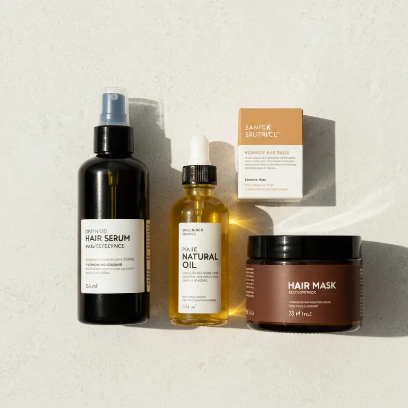 שולחן עם סרום, שמן ומסכה לשיער