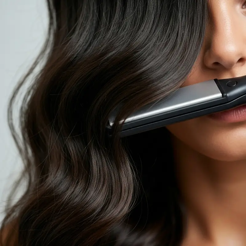 תקריב על מחליק שיער יוצר גלים