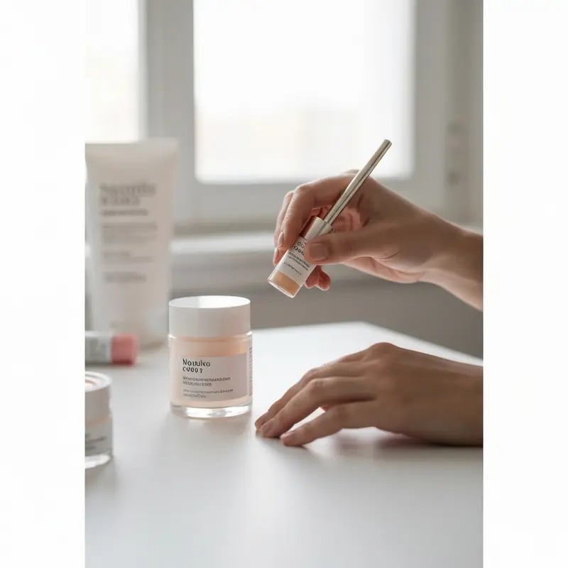 אישה מורחת קרם לחות עדין על עור פנים נקי