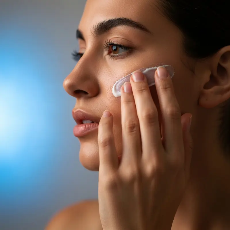אישה מטפחת את עור הפנים בערב