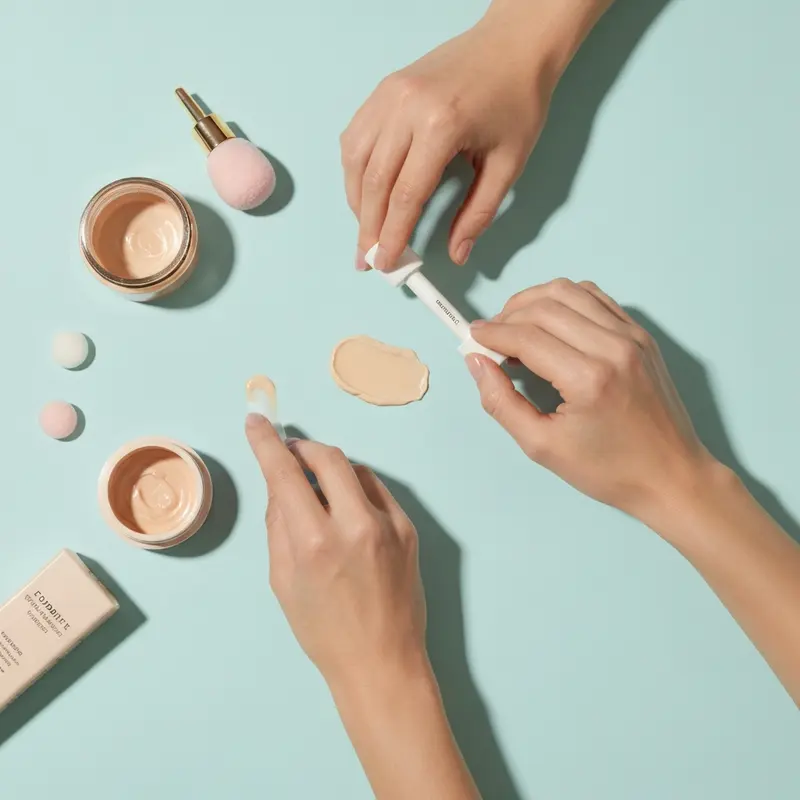 אישה מטפלת בעור פניה עם קונסילר להסתרת סימני עייפות.