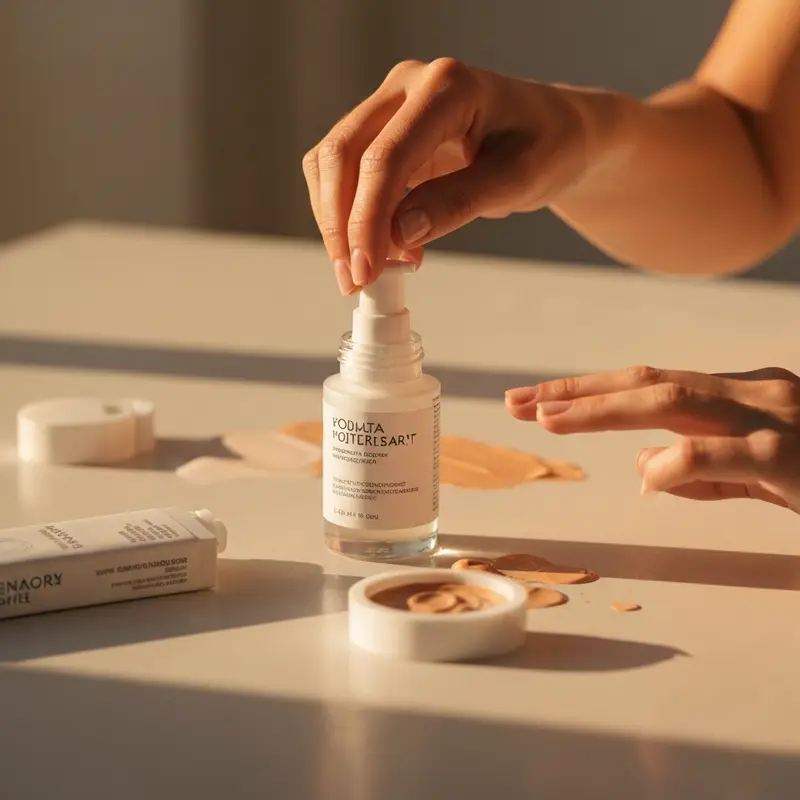 אישה מניחה נייר ספיגה על אזור ה-T שלה כדי להסיר ברק