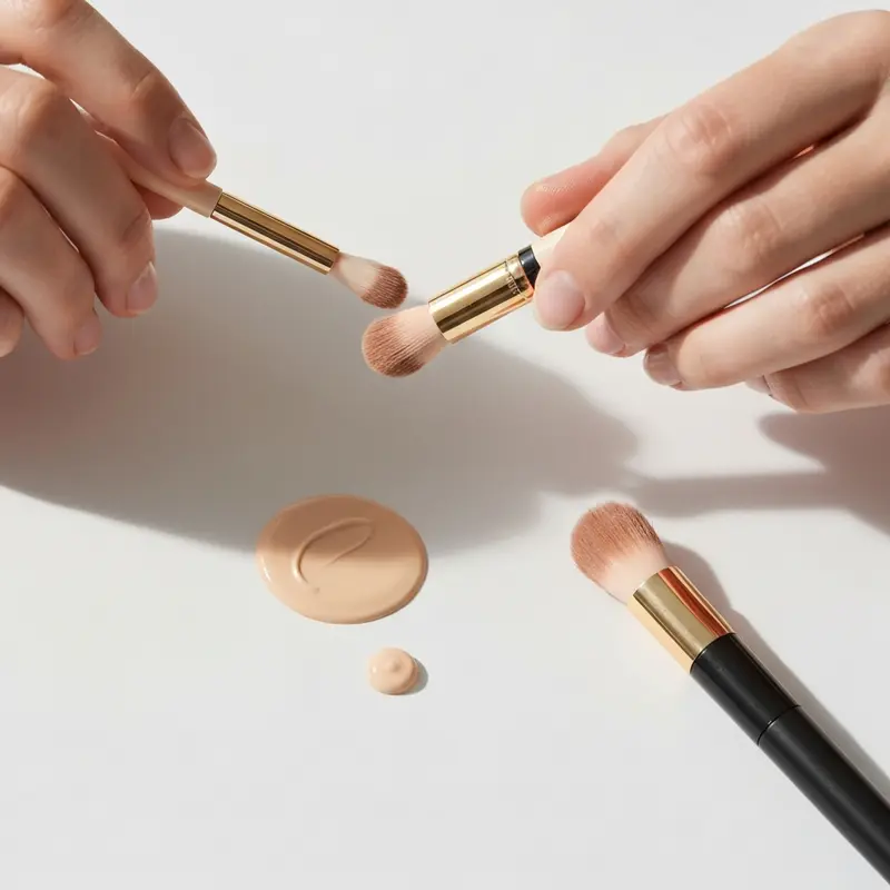 בקבוק תרסיס אלכוהול מרוכז ופד צמר גפן מנגב דוחף עור ממתכת, עם רקע מטושטש של כלי טיפוח אחרים.