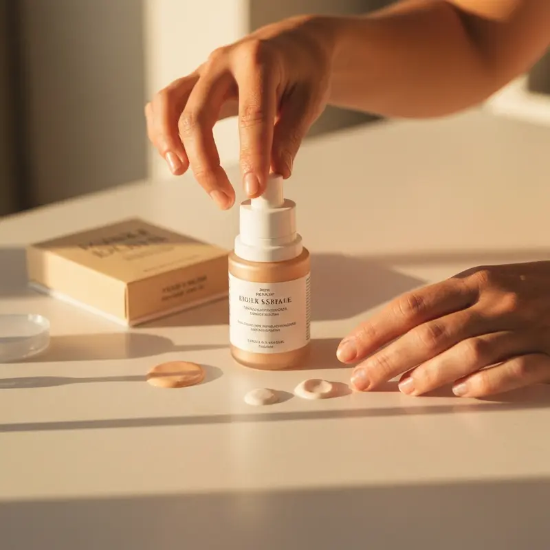 בקבוקון עם סרום מרגיע ועלה אלוורה על רקע נקי