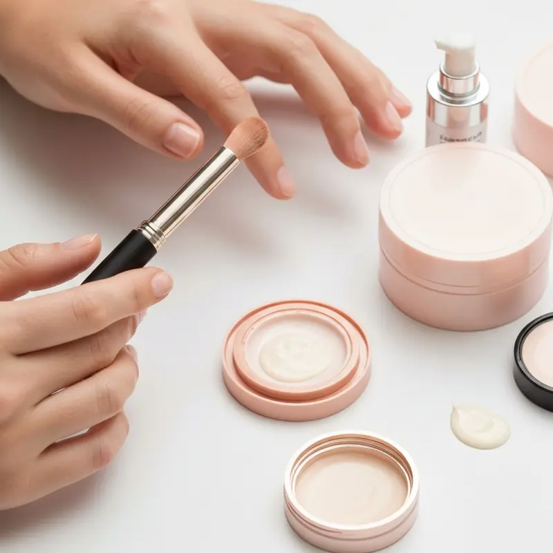 בקבוקי טיפוח מינימליסטיים על משטח בהיר, עם צמח עדין ברקע, המבטאים גישה פשוטה ומאוזנת לטיפוח העור