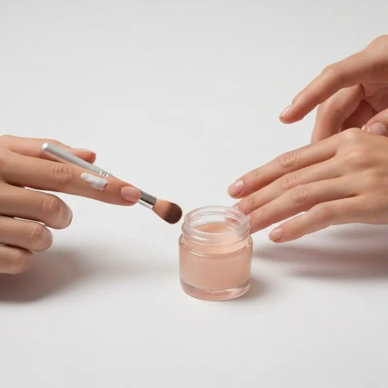 בקבוקי שמן קוטיקולות ומוצרי טיפוח על רקע נקי, מדגיש פתרונות טיפוח ממוקדים