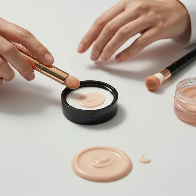 יד המורחת פריימר מטשטש נקבוביות על עור הפנים לפני מריחת מייקאפ