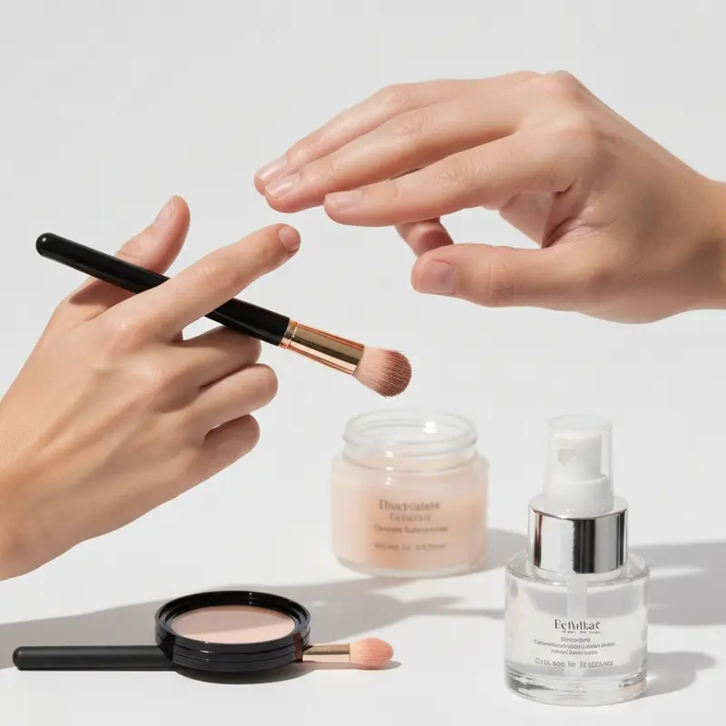 מגוון מוצרי טיפוח מותאמים אישית על רקע נקי, המדגישים בחירה מודעת