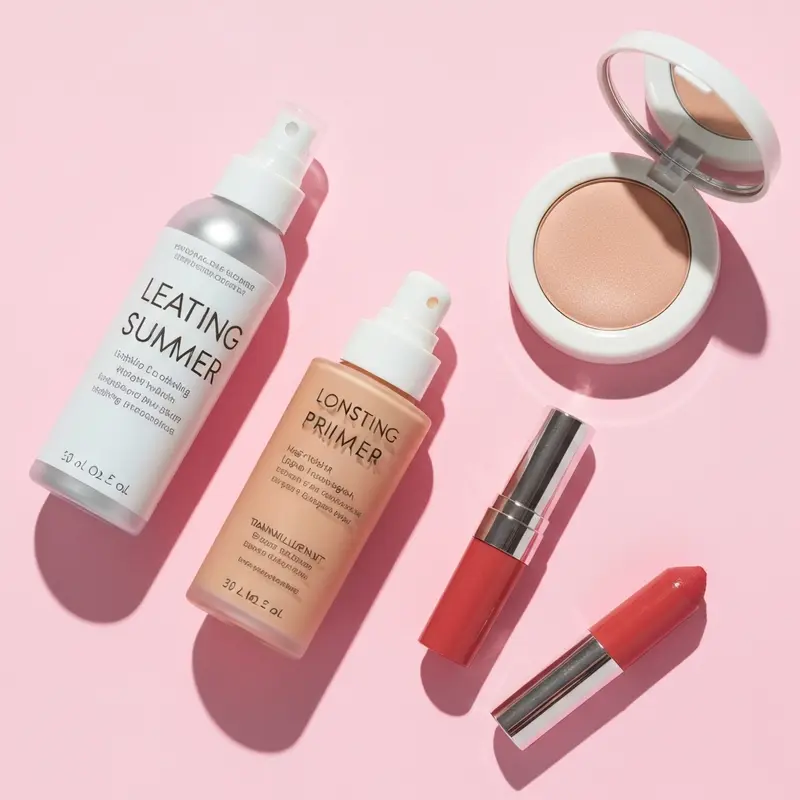 מוצרי איפור עמידים לקיץ מונחים על משטח