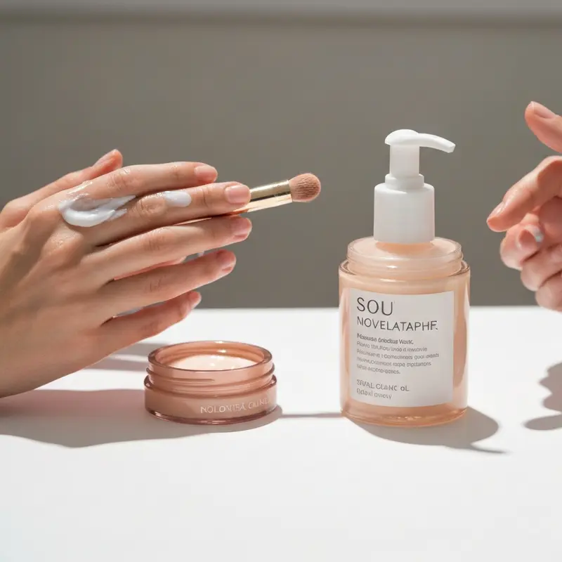 מוצרי טיפוח עדינים ומרגיעים המיועדים לשיקום מחסום העור לאחר טיפול אסתטי, על רקע נקי