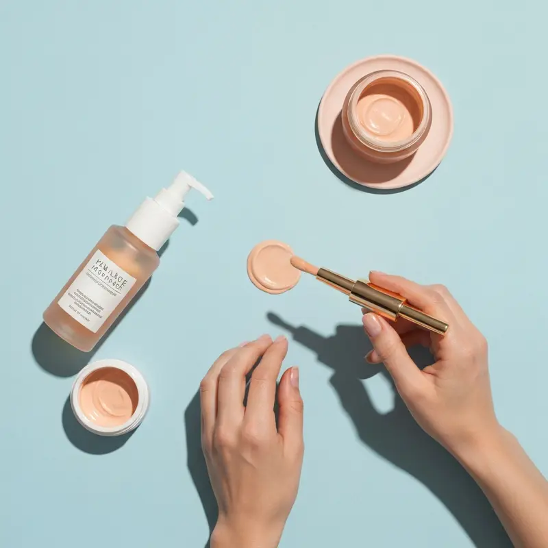 מריחת קרם הגנה בעל מרקם קליל על עור הפנים.