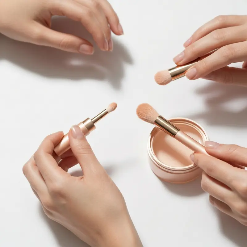 ספטולה ומברשת סיליקון ליד צנצנת קרם פנים על רקע נקי