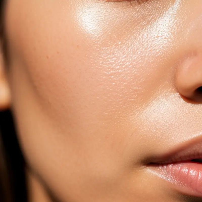 קלוז אפ על עור פנים חלק וזוהר של אישה מטופחת, עם הדגשה על מרקם בריא
