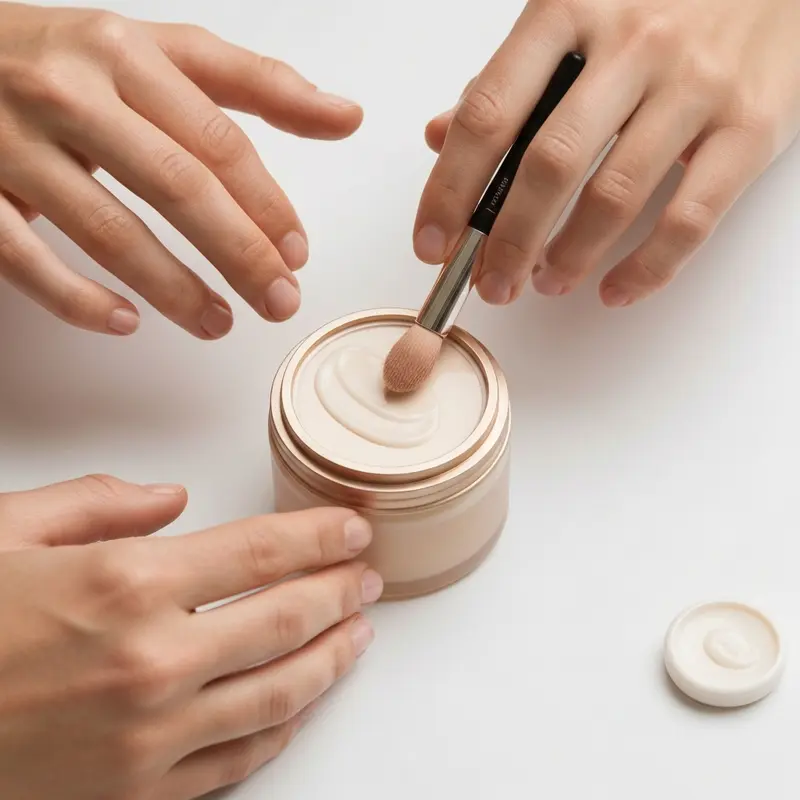 קלוז אפ של אצבעות נשיות מורחות בעדינות קרם מרגיע על עור פנים אדמדם ועדין