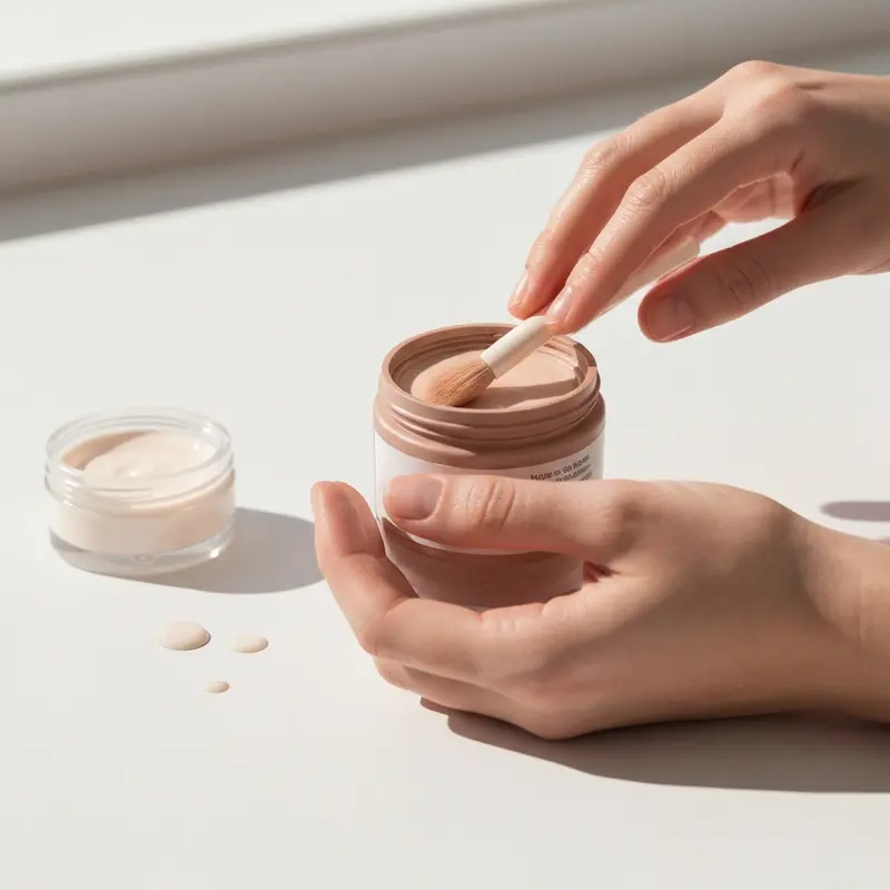 תקריב על אזור העיניים במצב מנוחה והרפיה, ללא סימני מאמץ, עם עור חלק וזוהר, רקע בהיר ונקי.