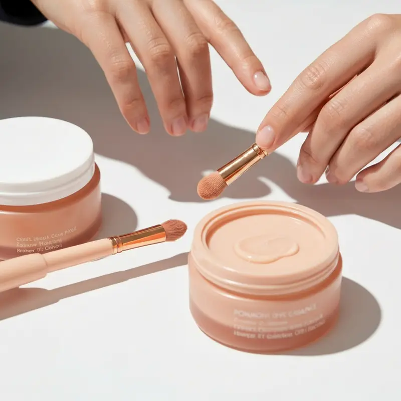 תקריב על בקבוק סרום נוגדי חמצון איכותי ולידו קרם הגנה SPF, על רקע נקי ומודרני.