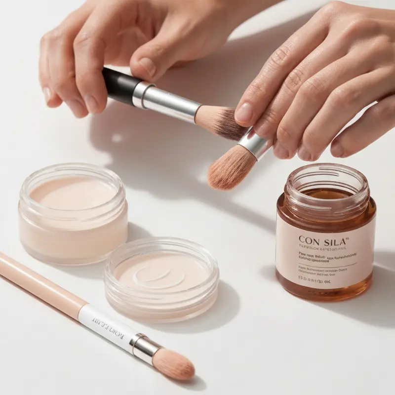 תקריב על מברשות איפור נקיות ומבריקות, מונחות לייבוש על משטח שיש אסתטי