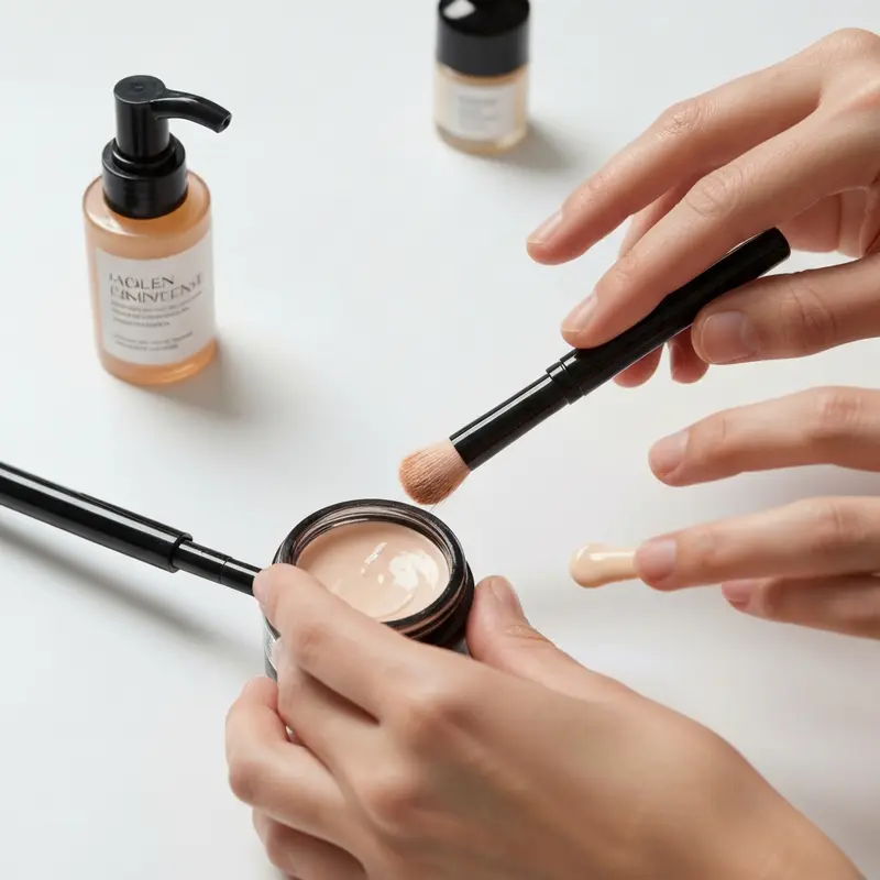 תקריב על עין מאופרת מאחורי עדשת משקפיים, עם ריסים מודגשים וצללית עדינה.