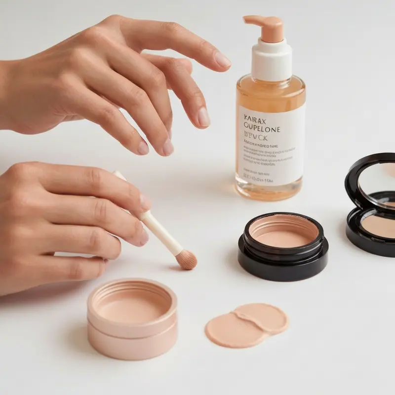 תקריב של אישה מורחת קרם לחות על עור פניה בעדינות, עם מכשיר אדים קטן ברקע המייצר אדים עדינים.