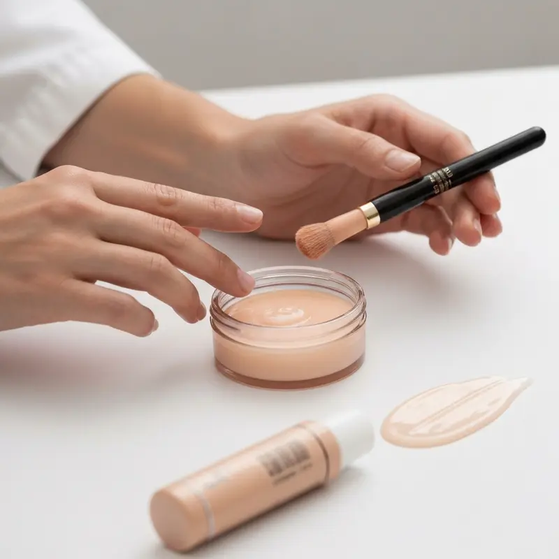 תקריב של אישה מטפחת את עורה בחדר אמבטיה מעוצב עם גוונים מרגיעים המקדמים רוגע.