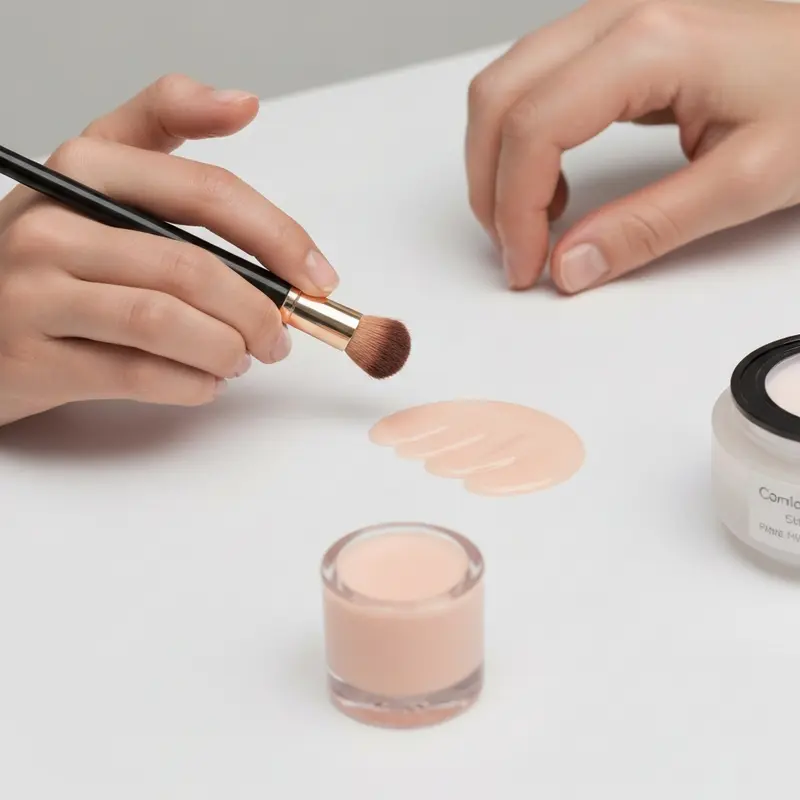 תקריב של אישה מניחה יד על אזור הסרעפת, מדגימה תרגיל נשימת בטן עמוקה, עם עור פנים חלק.